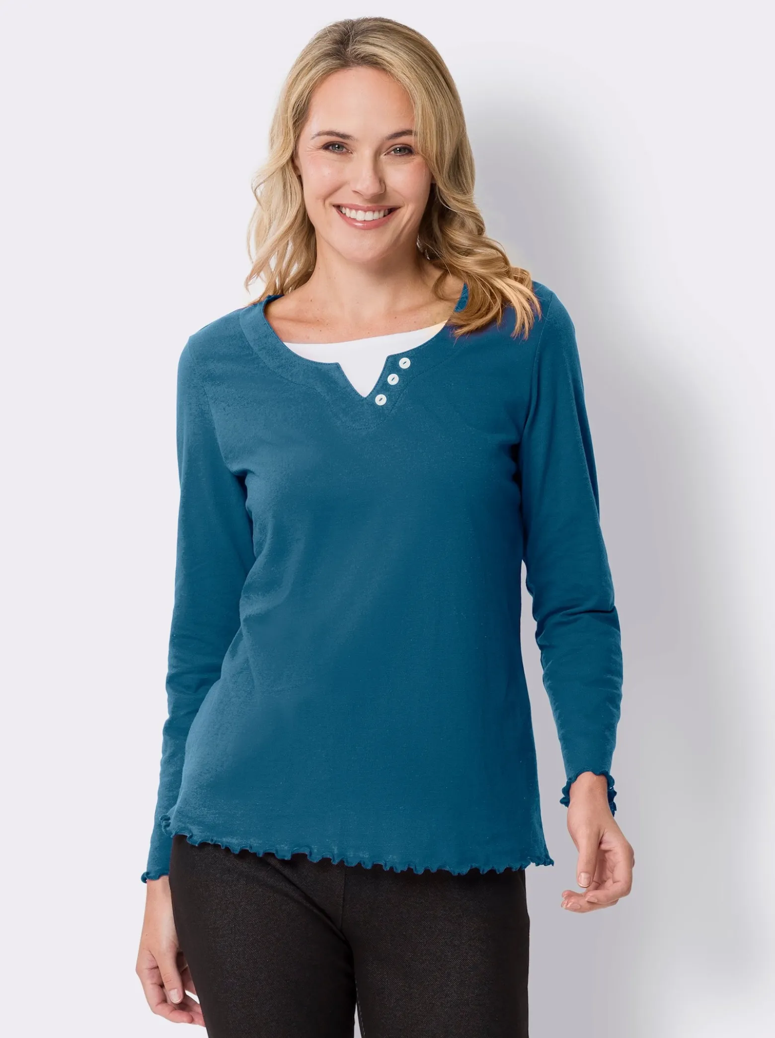 2-in-1-Langarmshirt mit gewellten Abschlüssen