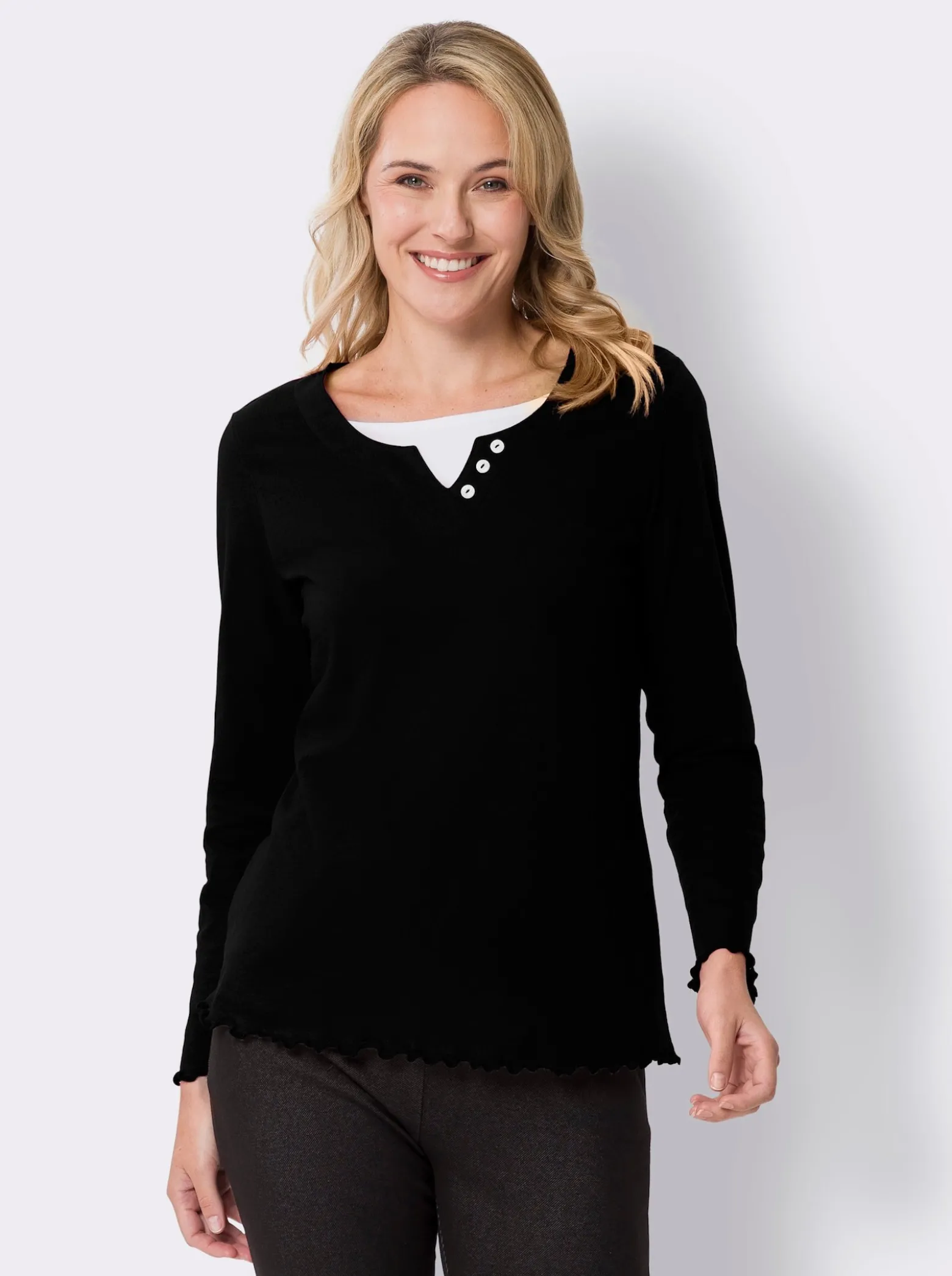 2-in-1-Langarmshirt mit gewellten Abschlüssen