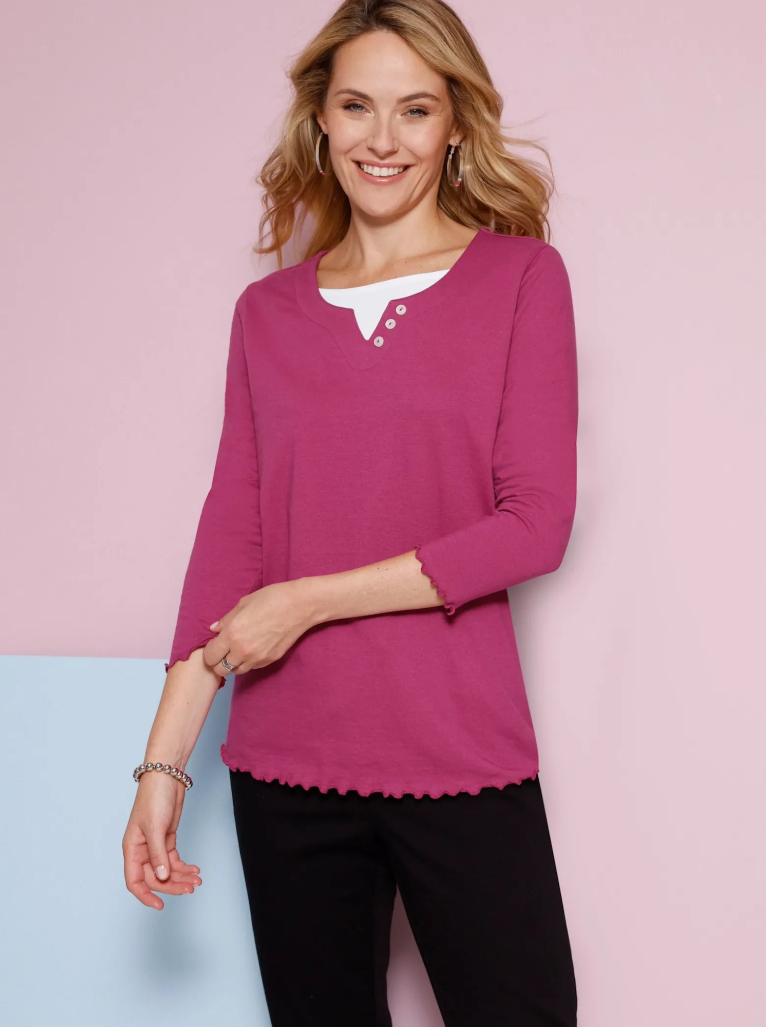 2-in-1-Langarmshirt mit gewellten Abschlüssen