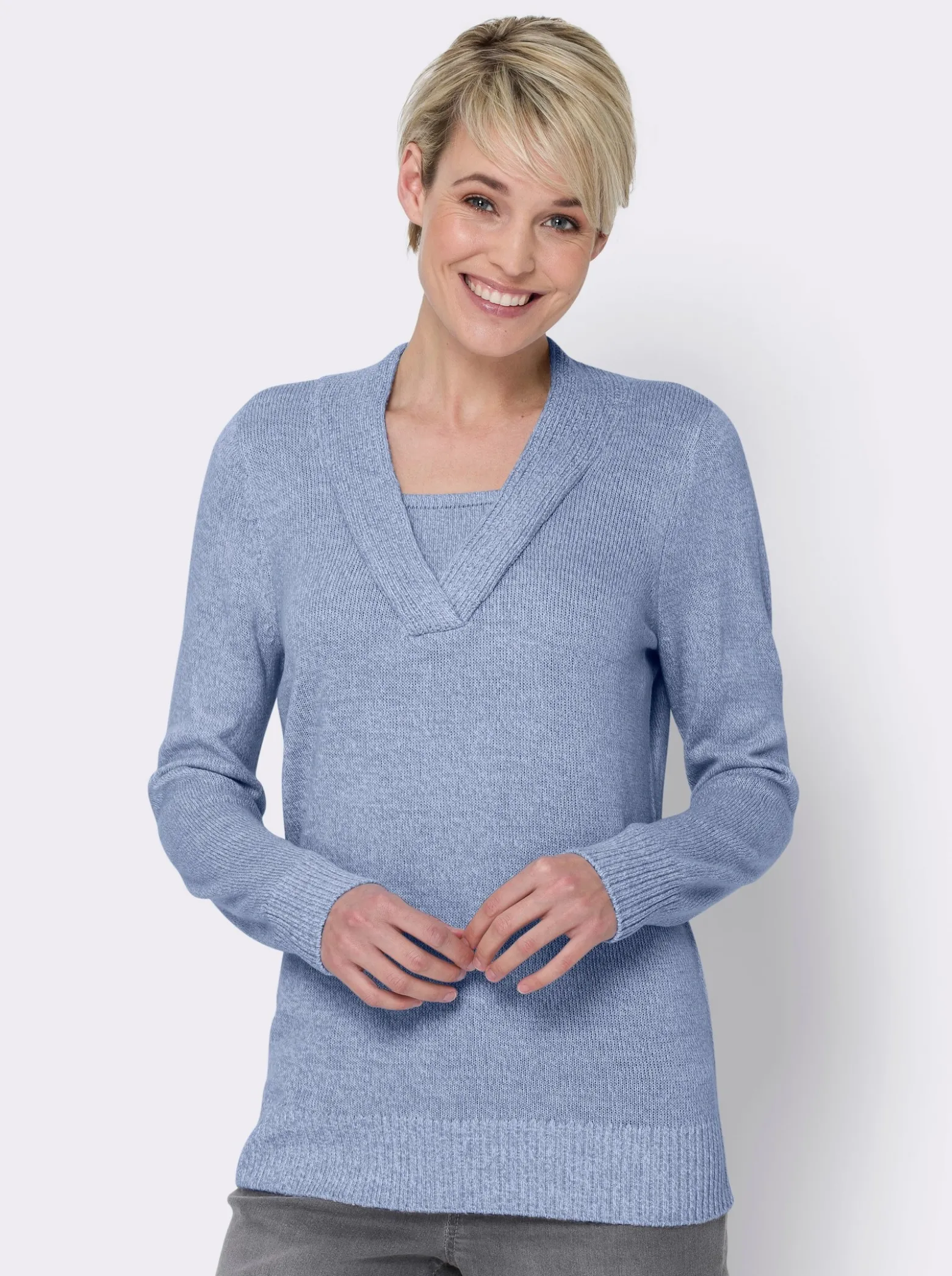 2-in-1-Pullover in Melange-Optik