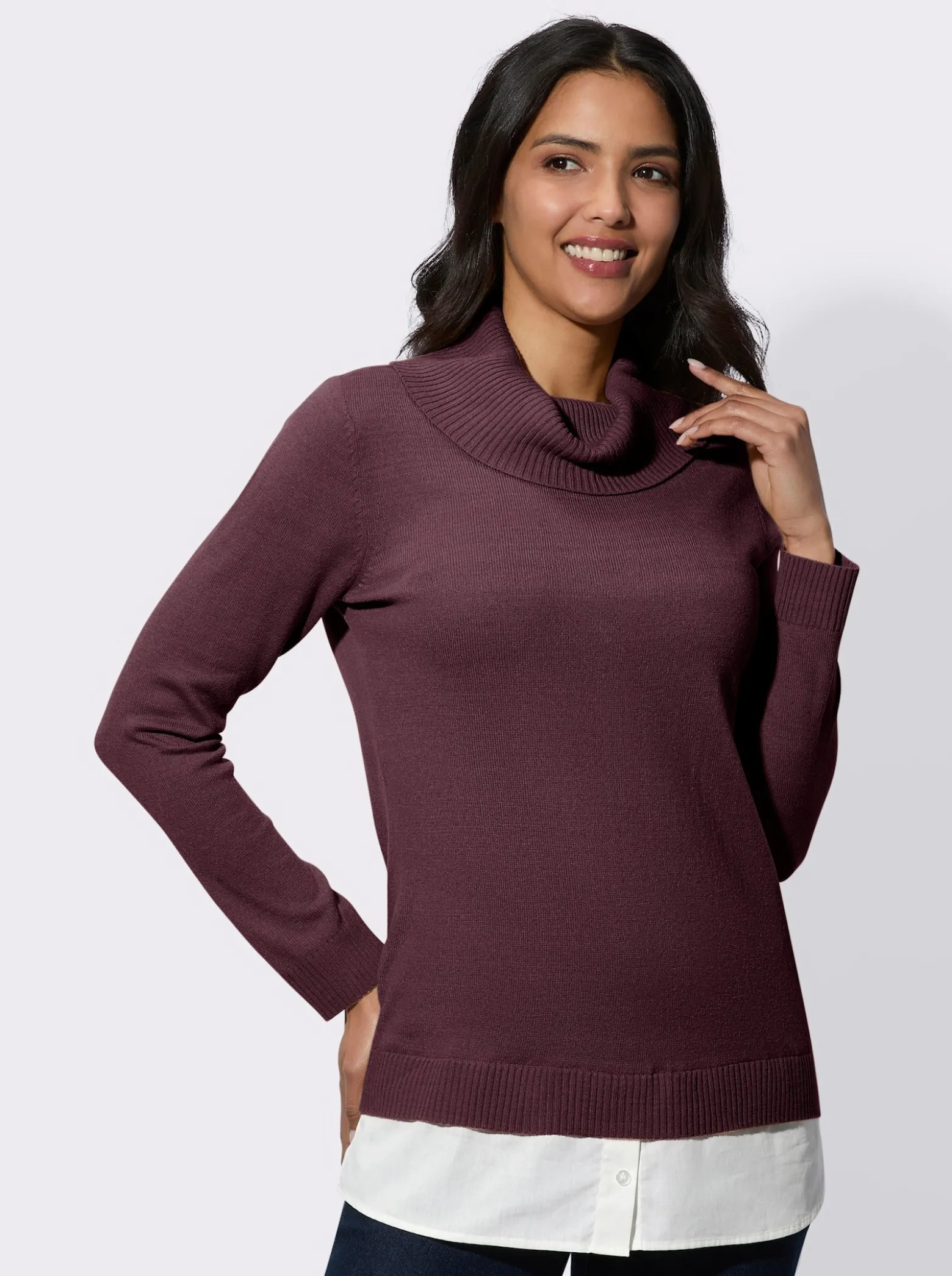2-in-1-Pullover mit halsfernem Rollkragen