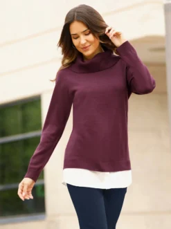 2-in-1-Pullover mit halsfernem Rollkragen