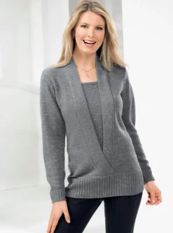2-in-1-Pullover mit Schalkragen-Optik