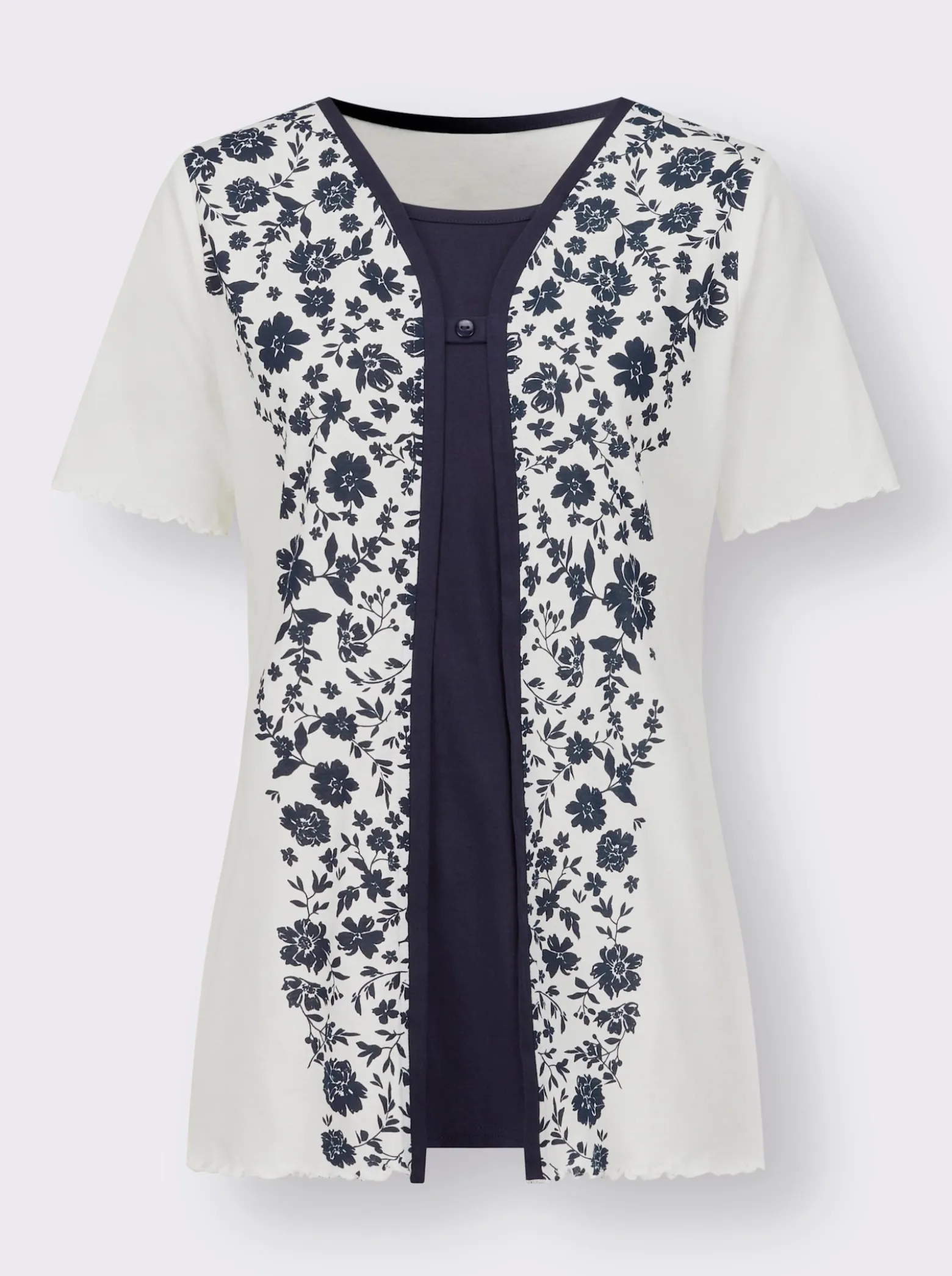 2-in-1-Shirt mit eingenähtem Top, bedruckt