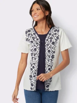 2-in-1-Shirt mit eingenähtem Top, bedruckt
