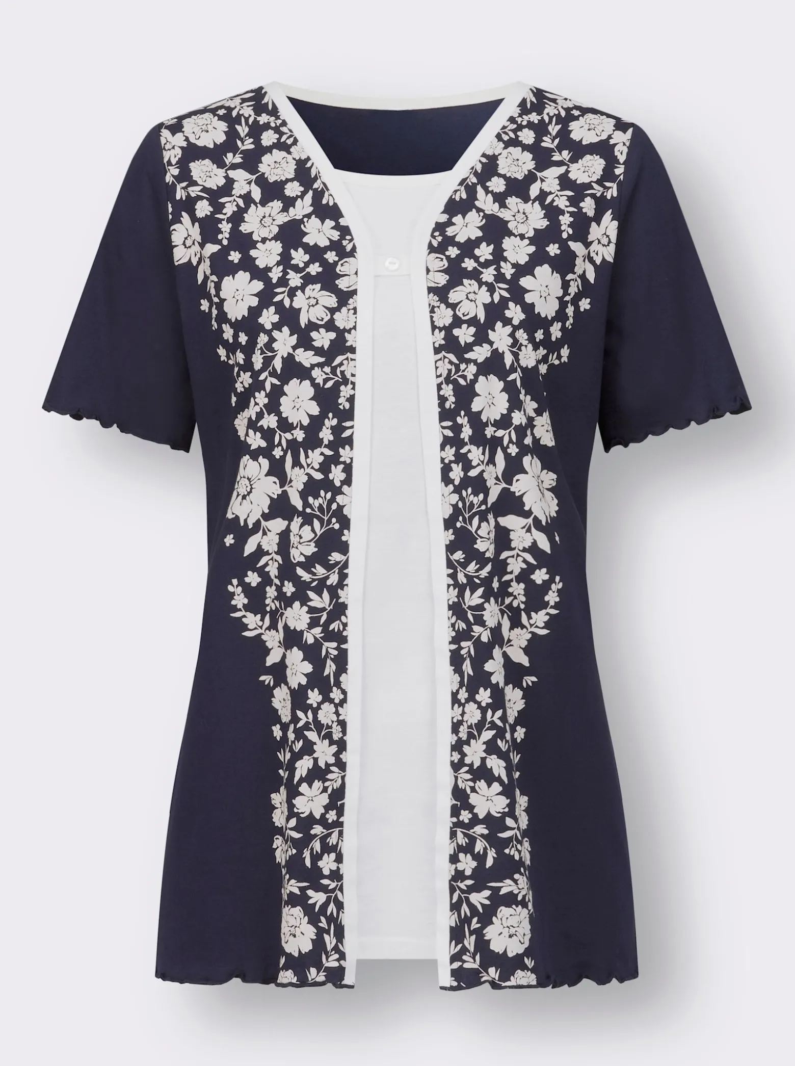 2-in-1-Shirt mit eingenähtem Top, bedruckt