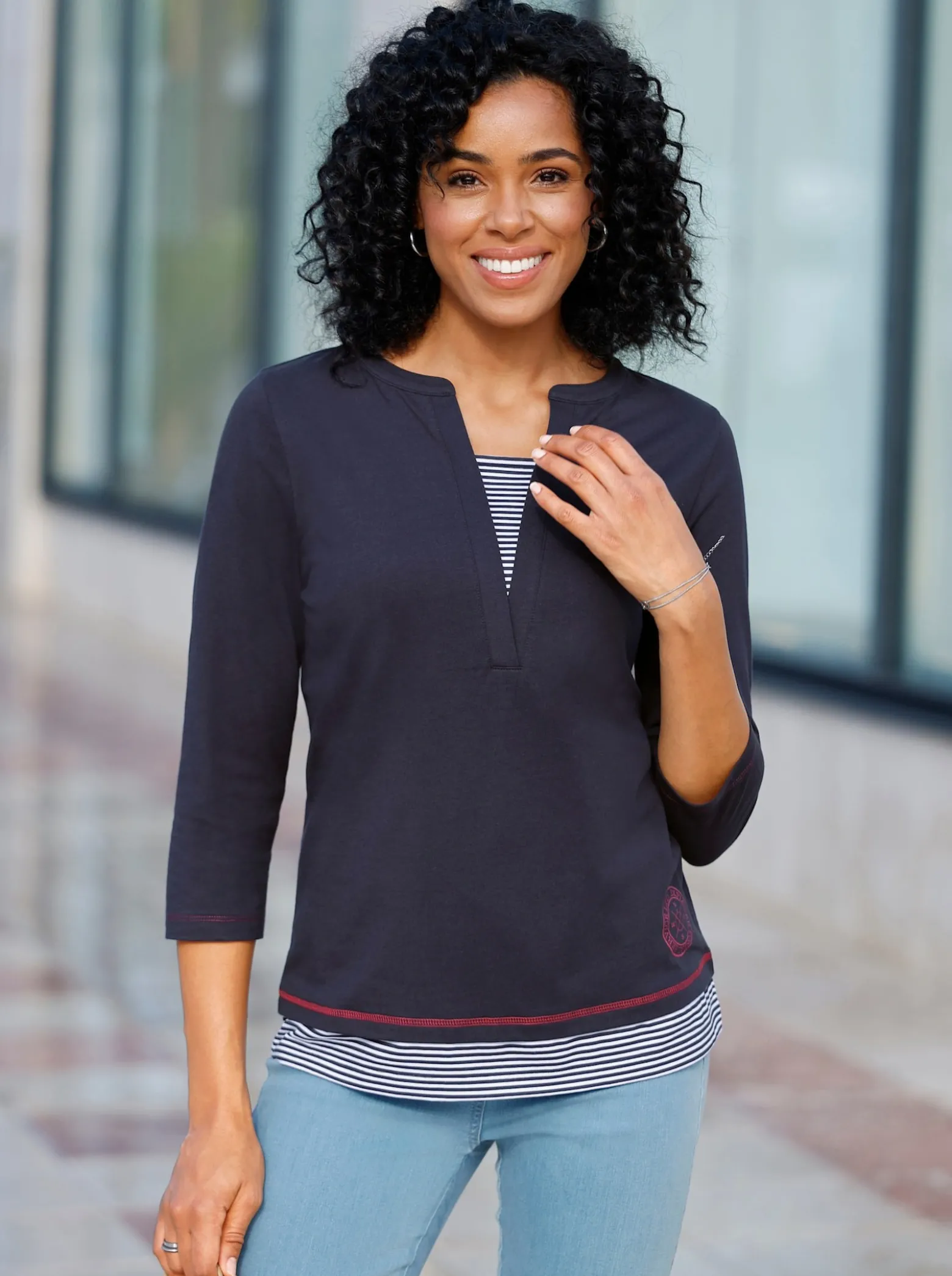 2-in-1-Shirt mit gestreiften Einsätzen