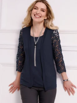 2-in-1-Shirt mit Ärmeln aus Spitze