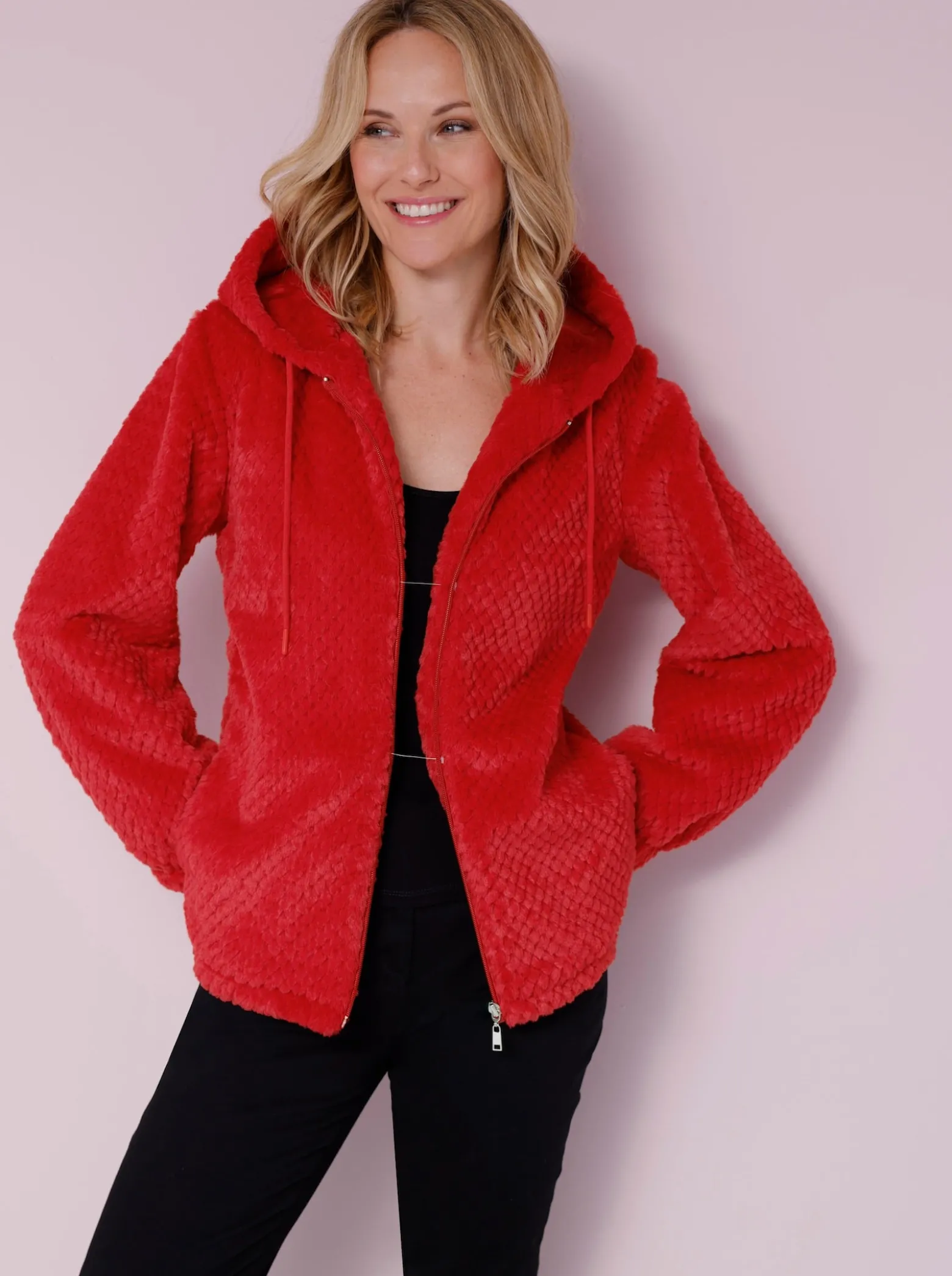 Jacke aus Plüsch mit Rauten-Muster