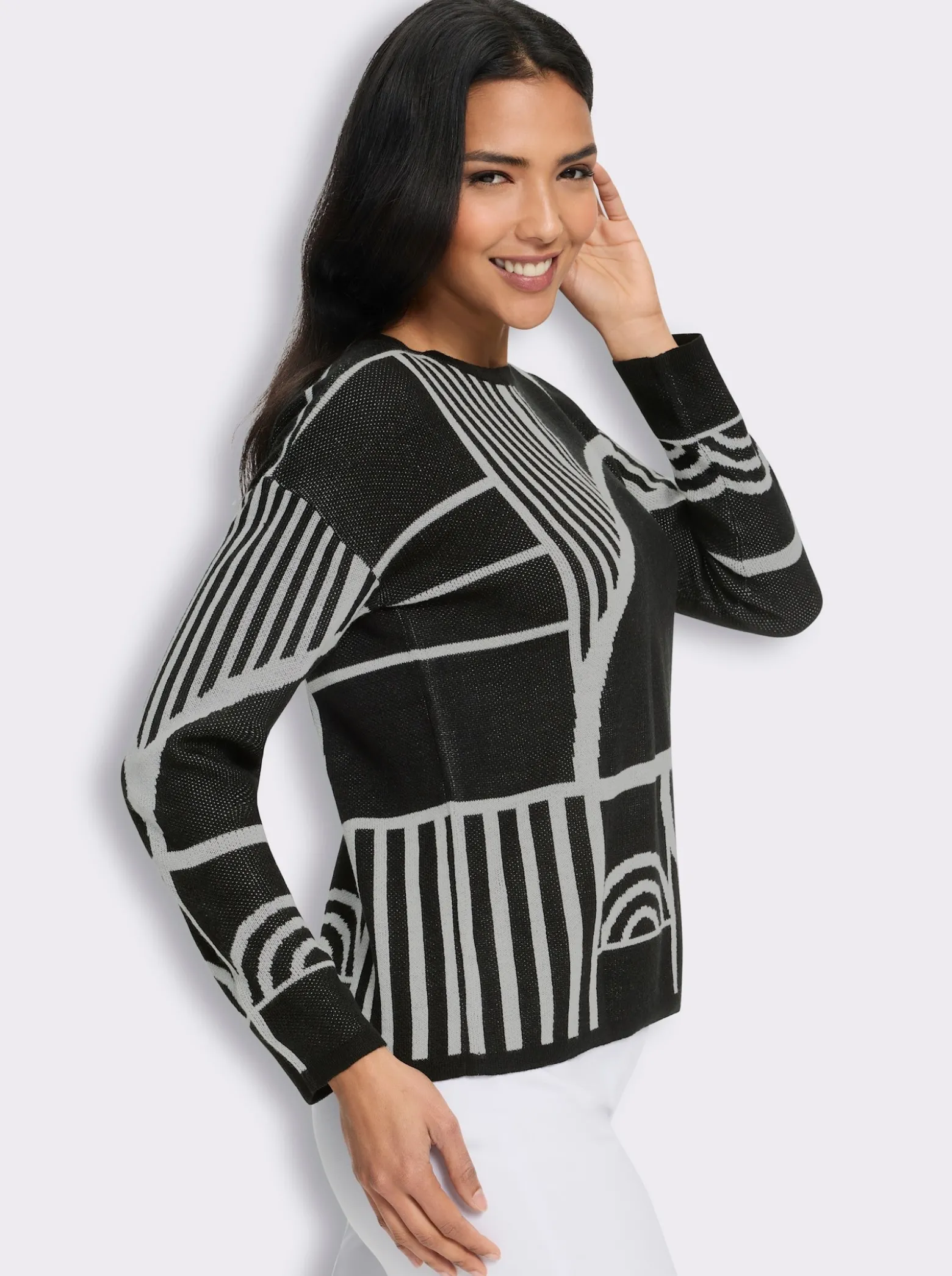 Jacquardpullover mit überschnittenen Schultern