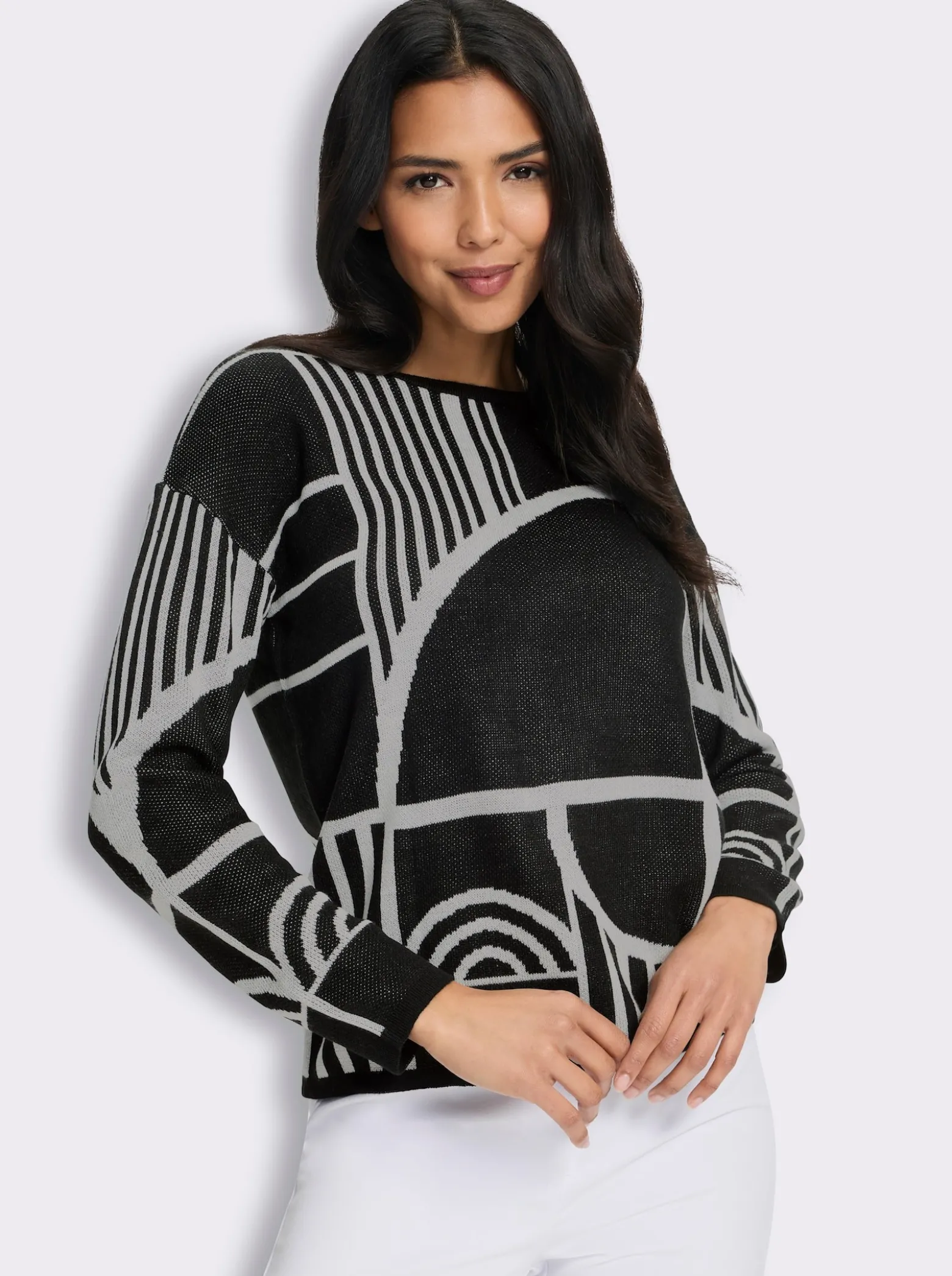 Jacquardpullover mit überschnittenen Schultern