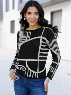 Jacquardpullover mit überschnittenen Schultern