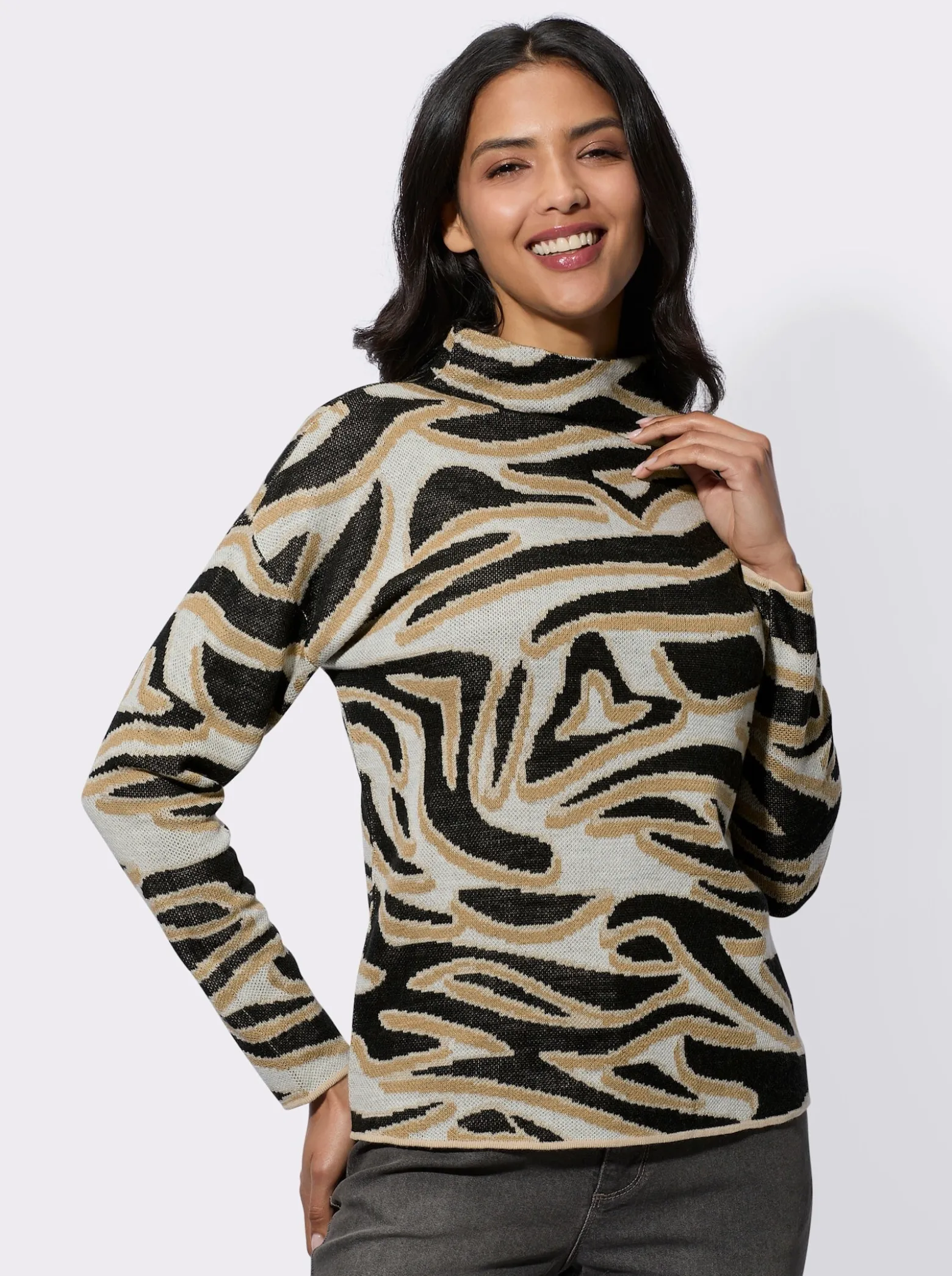 Jacquard-Pullover mit Kelchkragen