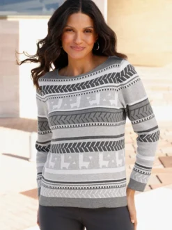 Jacquard-Pullover mit Lamas