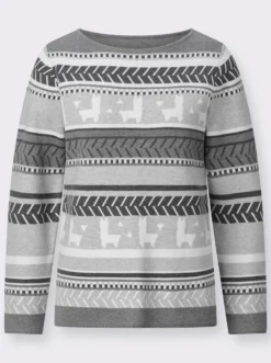 Jacquard-Pullover mit Lamas