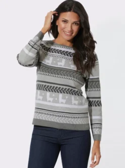 Jacquard-Pullover mit Lamas