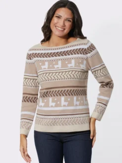 Jacquard-Pullover mit Lamas
