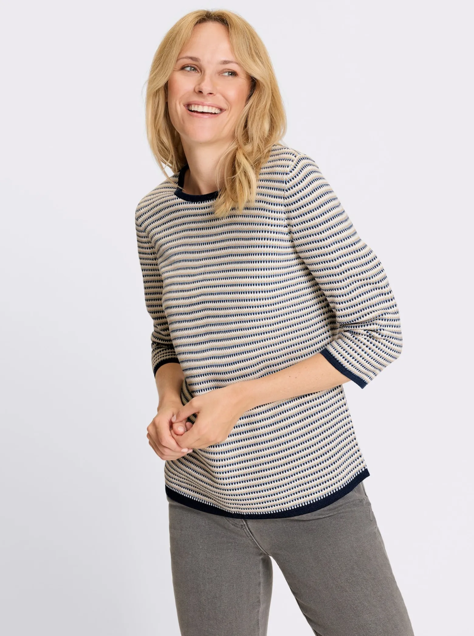 Jacquard-Pullover mit 3/4-Ärmeln