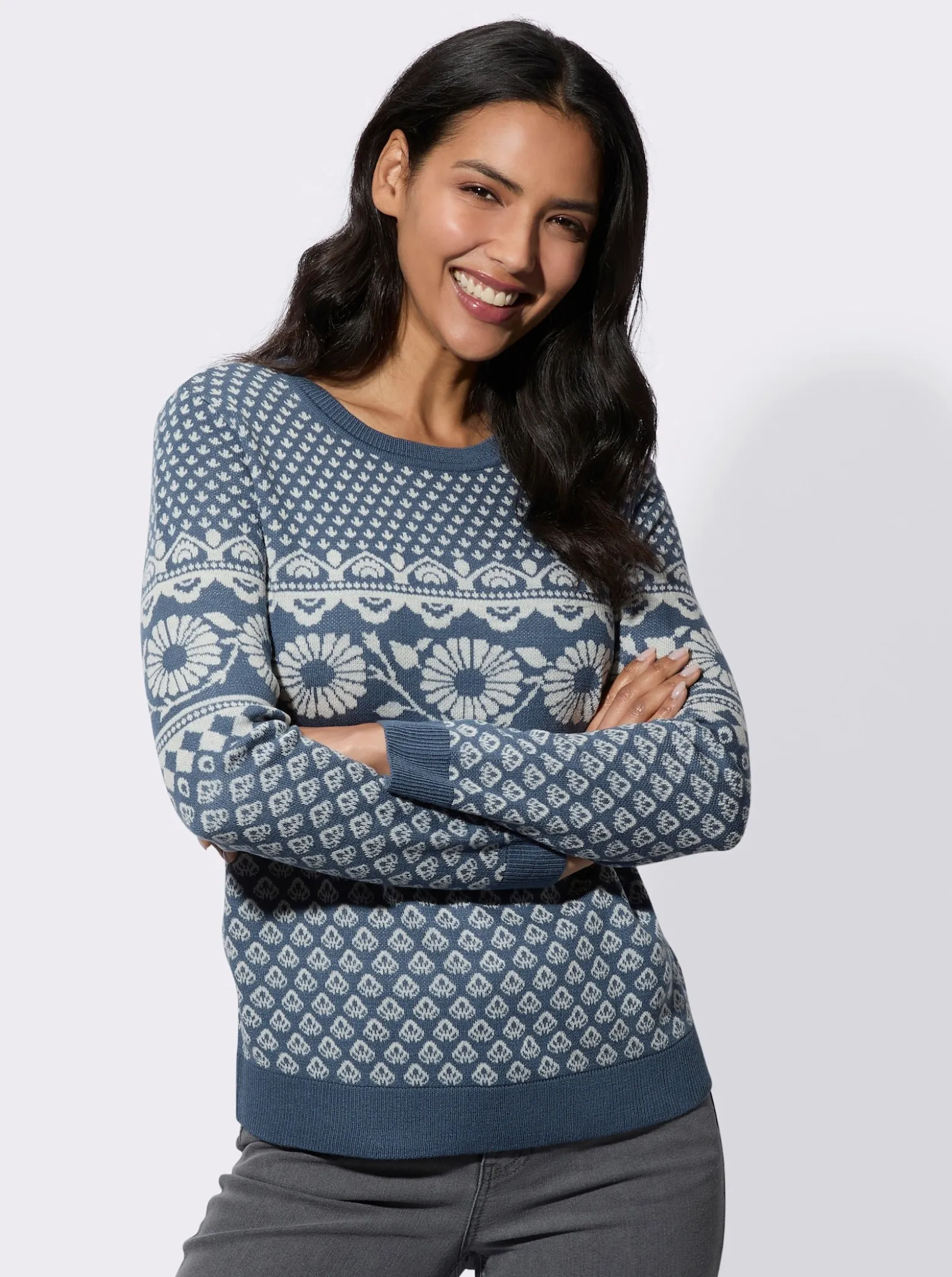 Jacquard-Pullover mit Rundhals-Ausschnitt