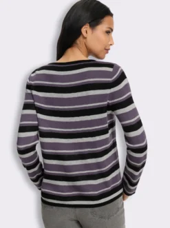 Jacquard-Pullover mit Streifen und Schriftzug
