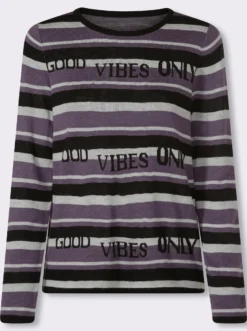 Jacquard-Pullover mit Streifen und Schriftzug