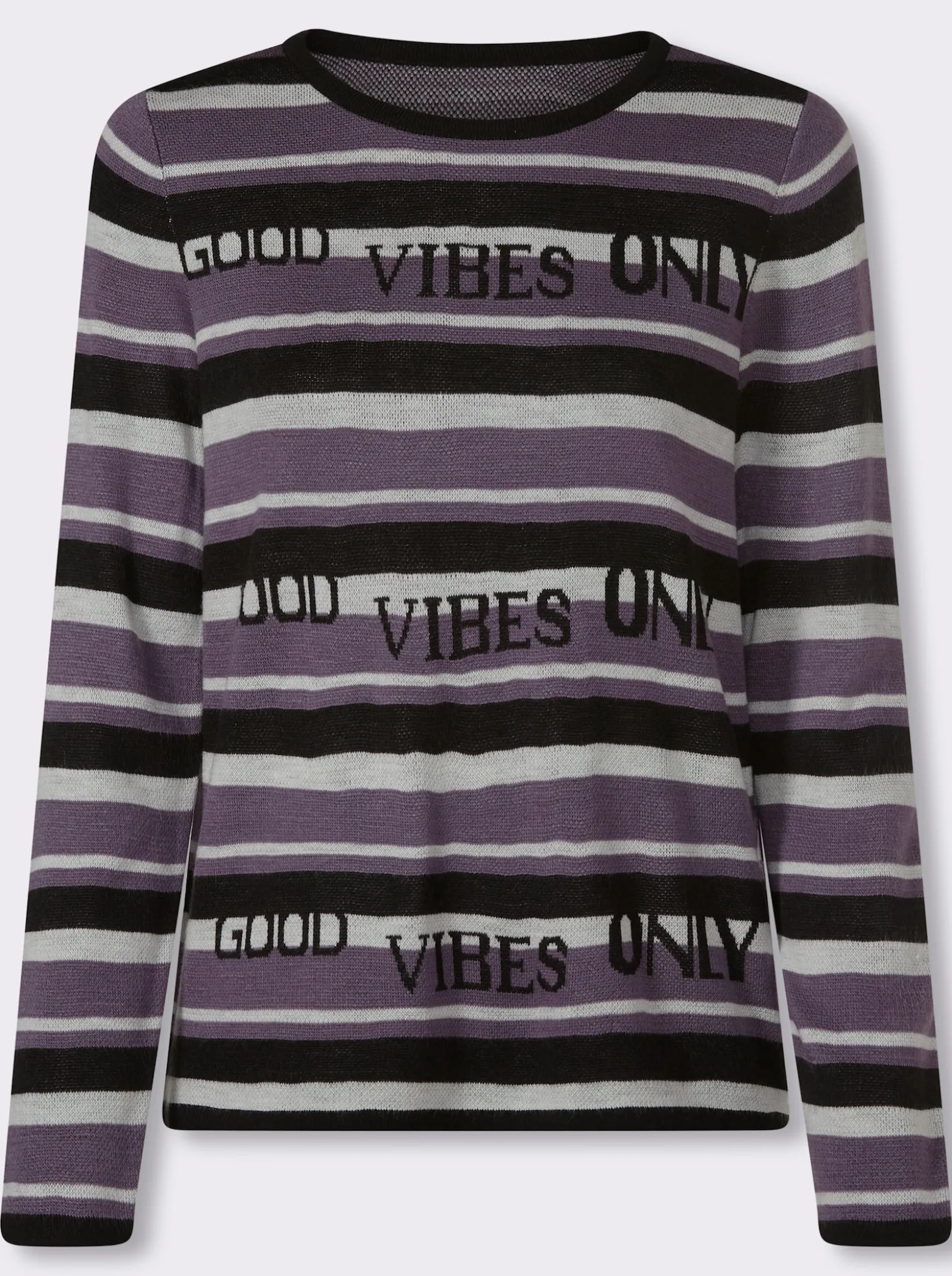Jacquard-Pullover mit Streifen und Schriftzug
