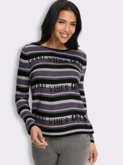 Jacquard-Pullover mit Streifen und Schriftzug