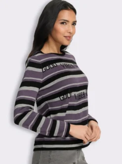 Jacquard-Pullover mit Streifen und Schriftzug