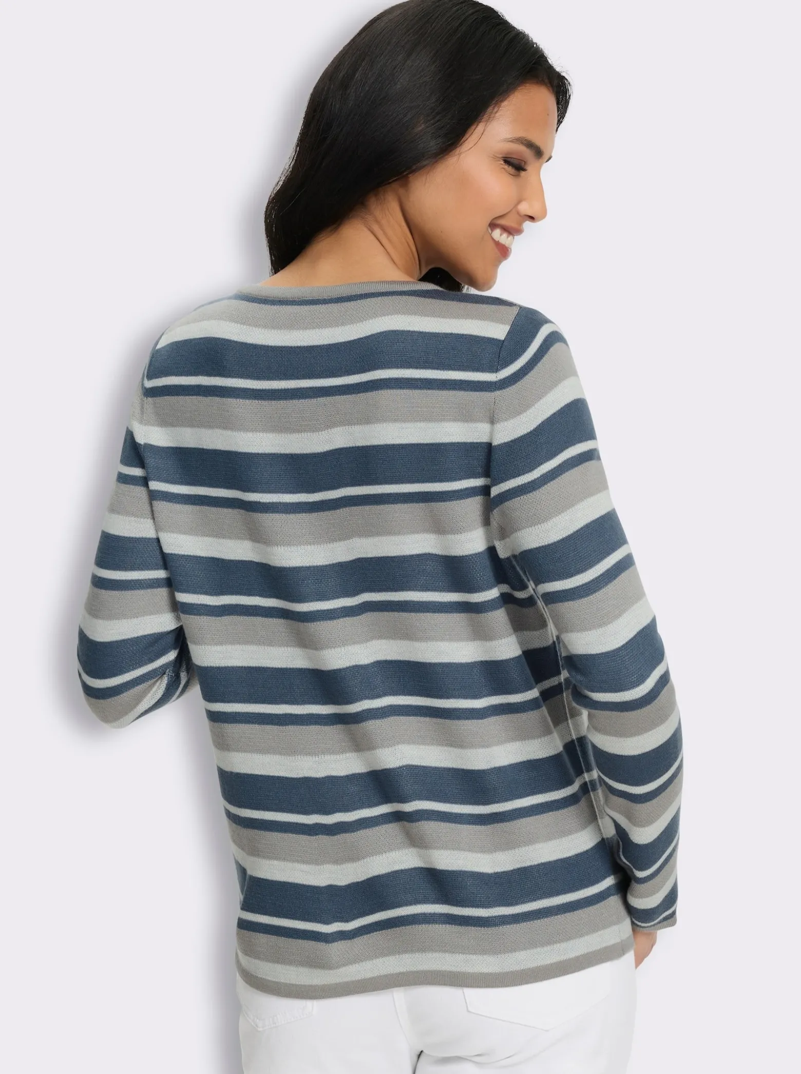 Jacquard-Pullover mit Streifen und Schriftzug