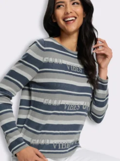 Jacquard-Pullover mit Streifen und Schriftzug