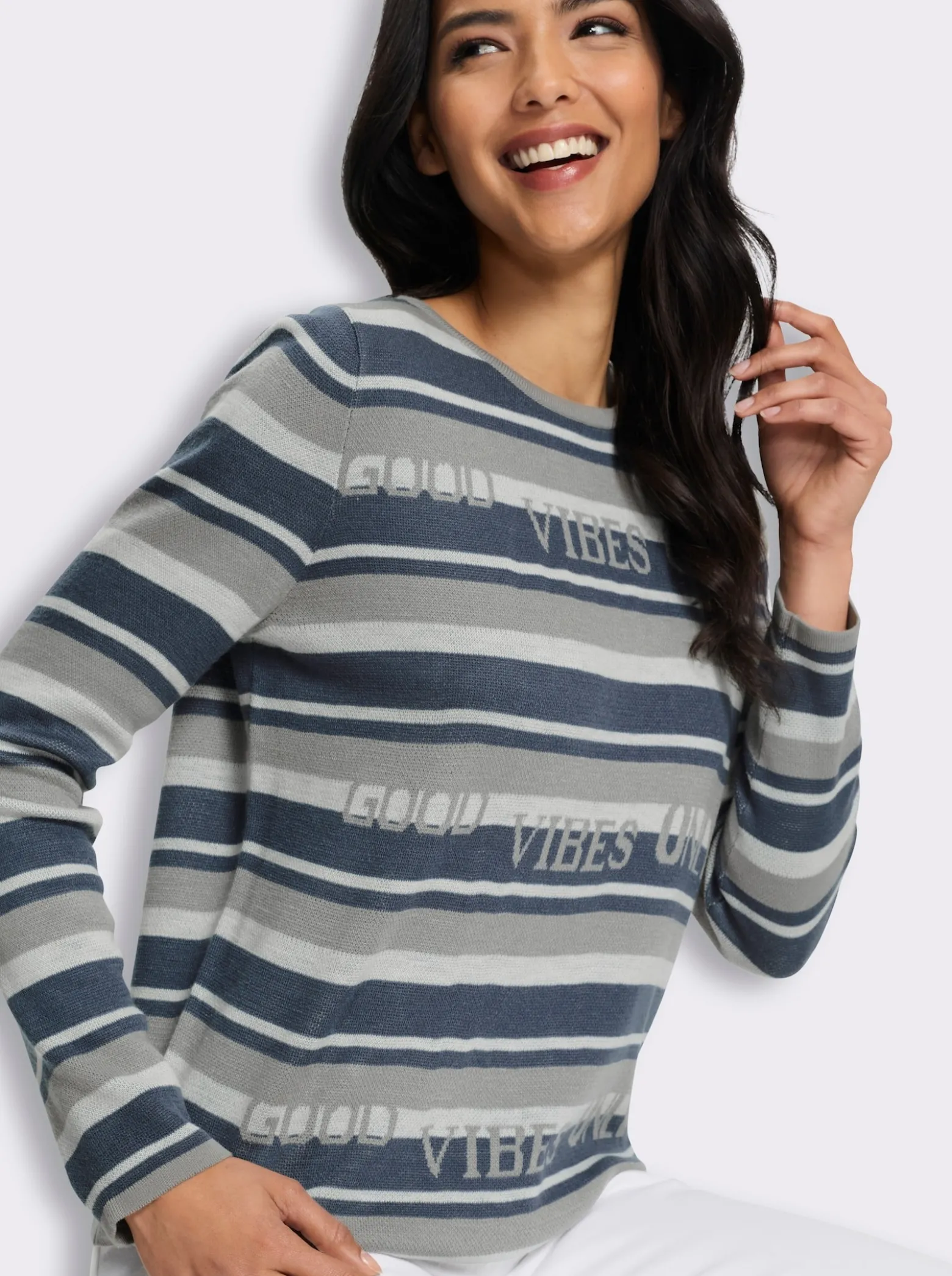 Jacquard-Pullover mit Streifen und Schriftzug