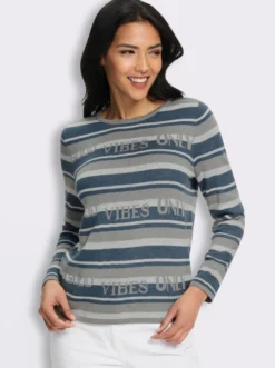 Jacquard-Pullover mit Streifen und Schriftzug