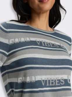 Jacquard-Pullover mit Streifen und Schriftzug