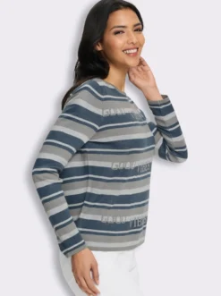 Jacquard-Pullover mit Streifen und Schriftzug