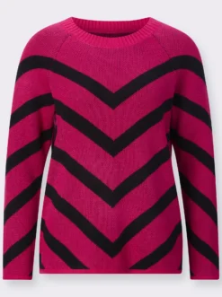 Jacquard-Pullover mit v-förmigen Streifenmuster