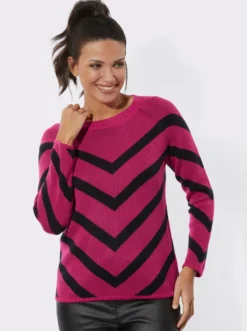 Jacquard-Pullover mit v-förmigen Streifenmuster