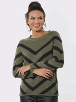 Jacquard-Pullover mit v-förmigen Streifenmuster