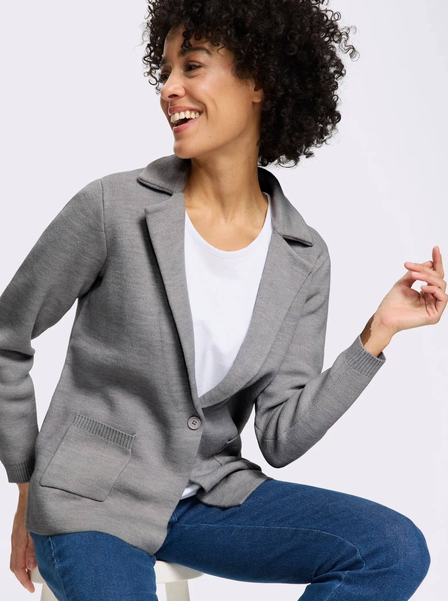 Jacquardstrickjacke im Blazer-Stil