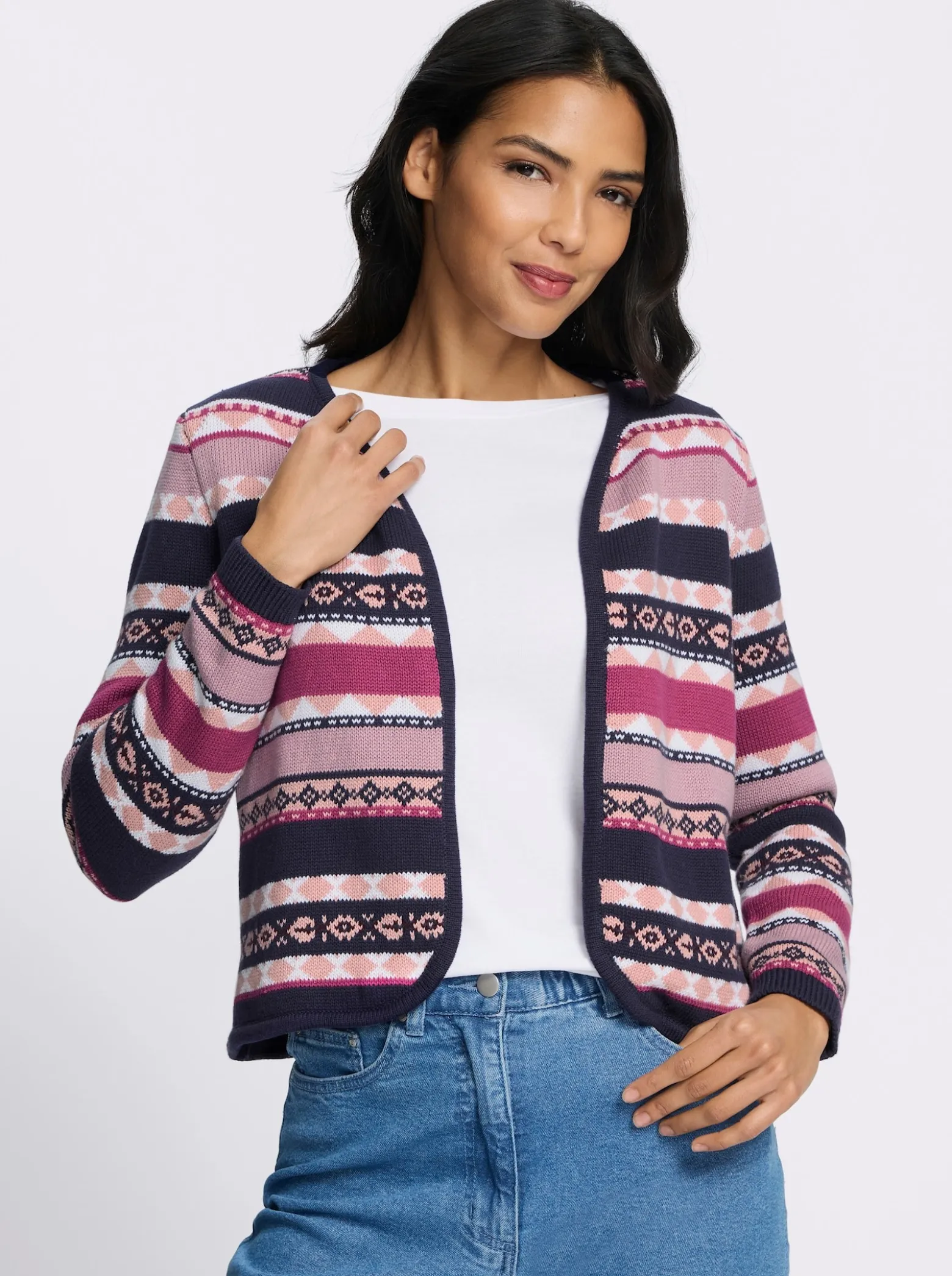 Jacquardstrickjacke im kurzer, offener Form