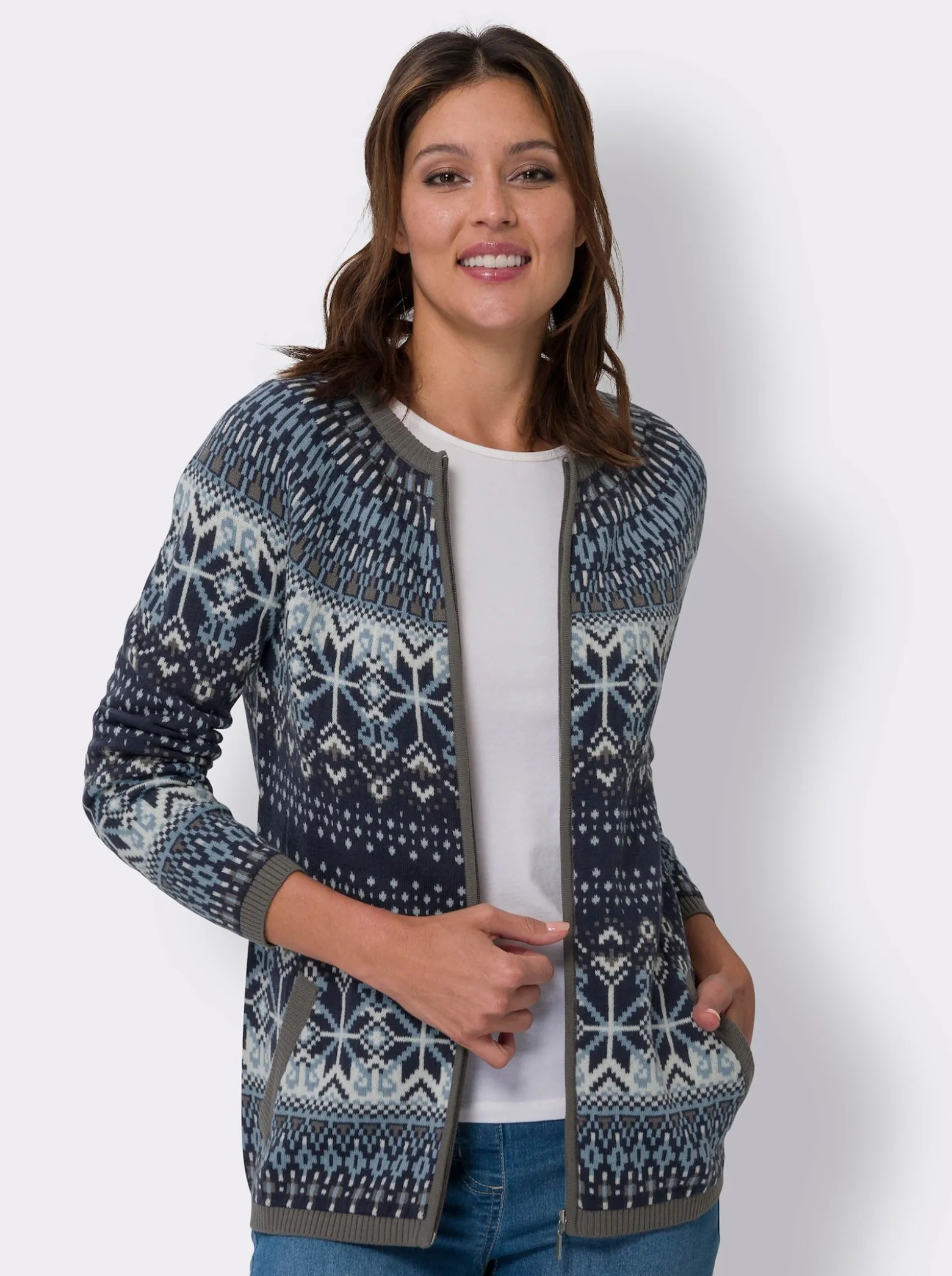 Jacquardstrickjacke im Norwegermuster
