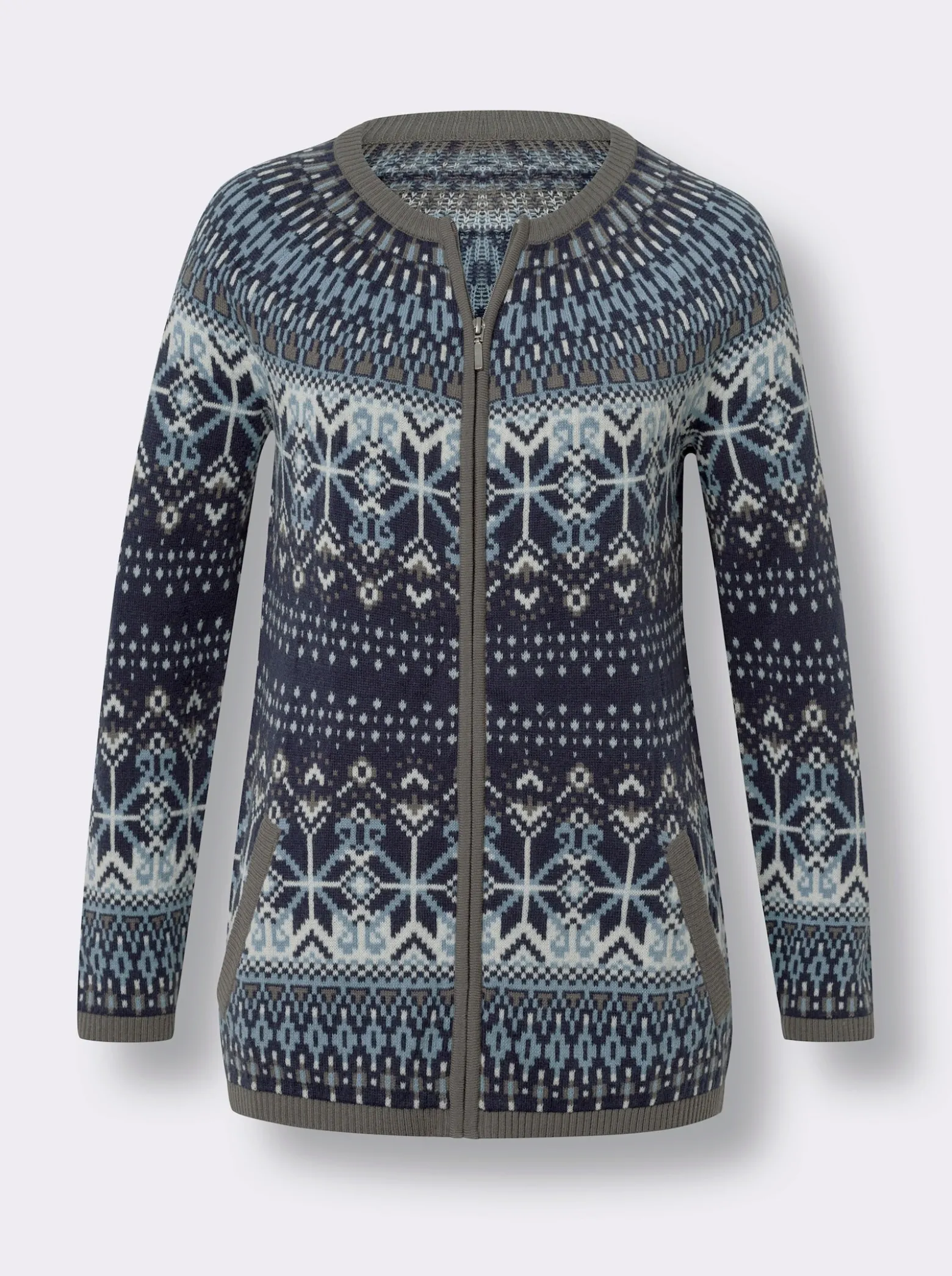 Jacquardstrickjacke im Norwegermuster