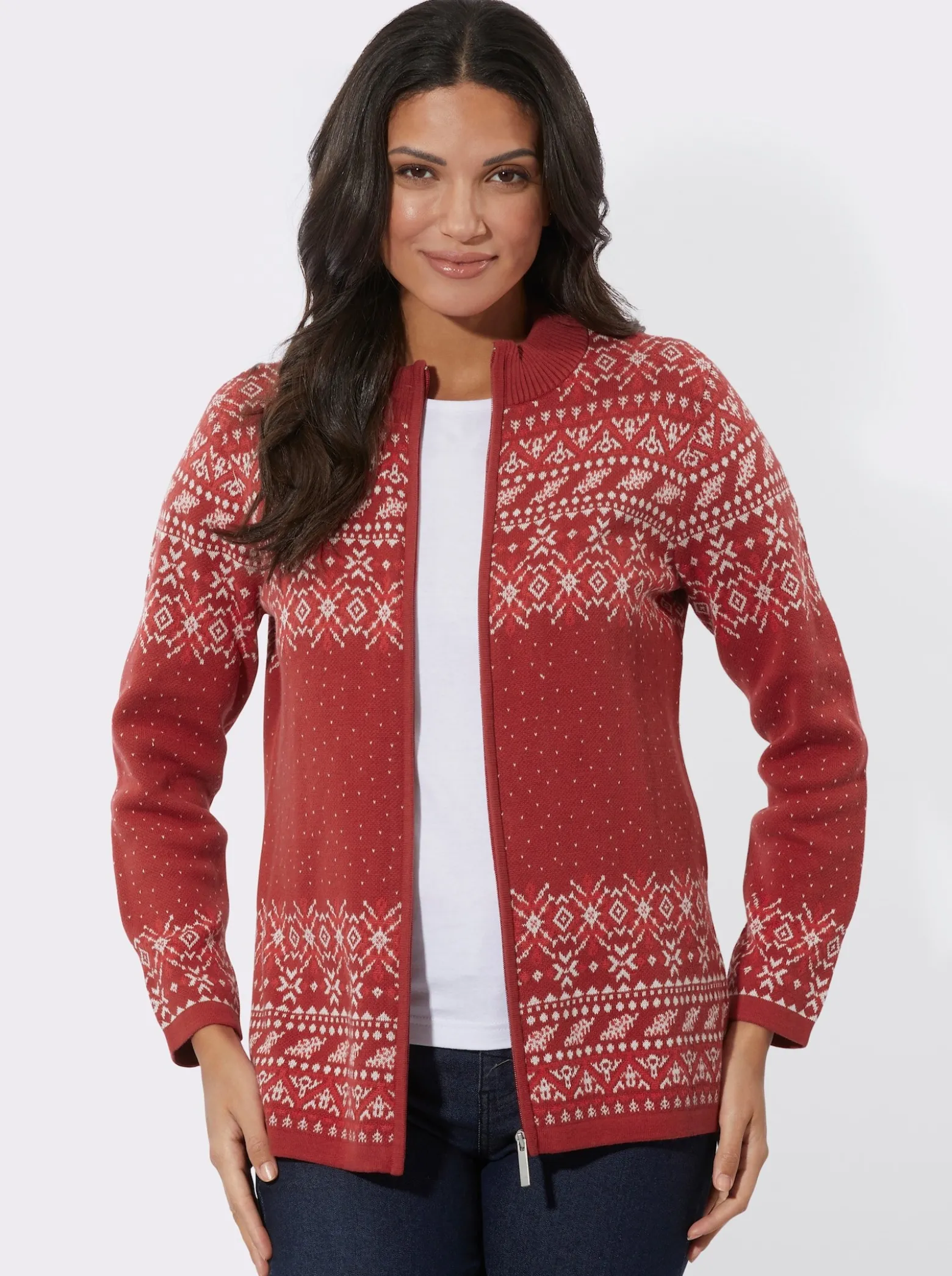 Jacquardstrickjacke im Norweger-Stil