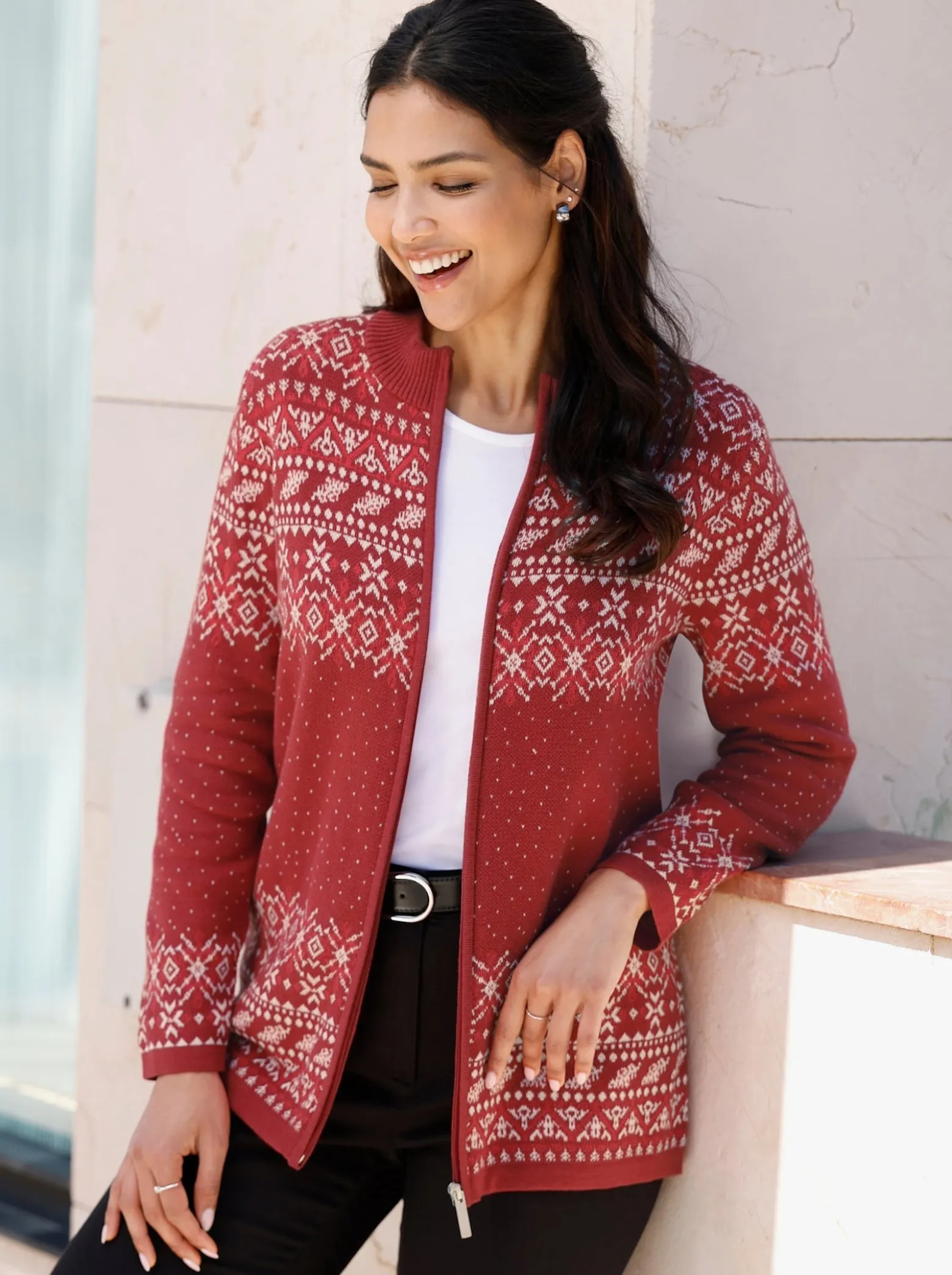 Jacquardstrickjacke im Norweger-Stil