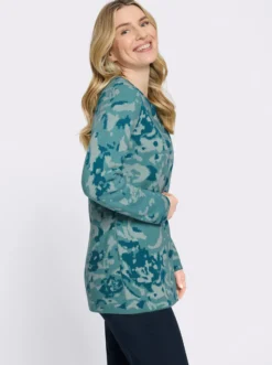 Jacquardstrickjacke in längerer Form