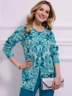 Jacquardstrickjacke in längerer Form