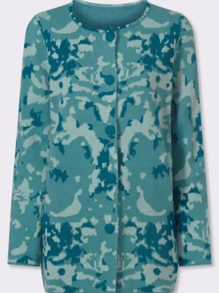 Jacquardstrickjacke in längerer Form
