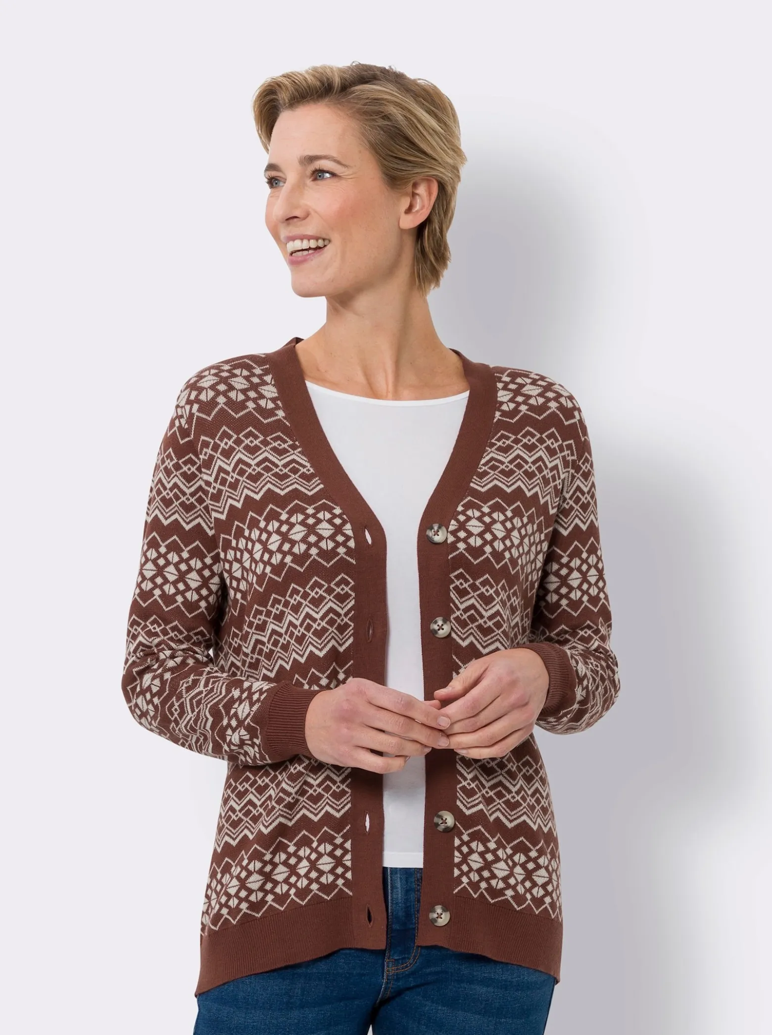 Jacquardstrickjacke in Streifen-Optik