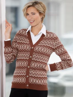 Jacquardstrickjacke in Streifen-Optik