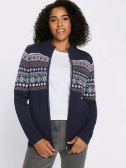 Jacquardstrickjacke mit durchgehendem Reißverschluss