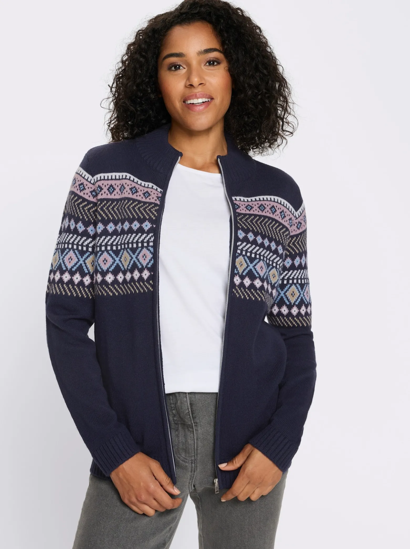 Jacquardstrickjacke mit durchgehendem Reißverschluss